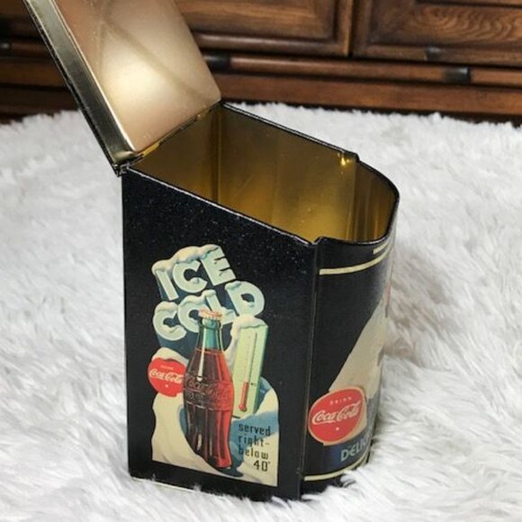 NWOT Vintage Coca-Cola 'Fountain Service' Angled Hinge Lid Tin & Coasters Set - Picture 6 of 13